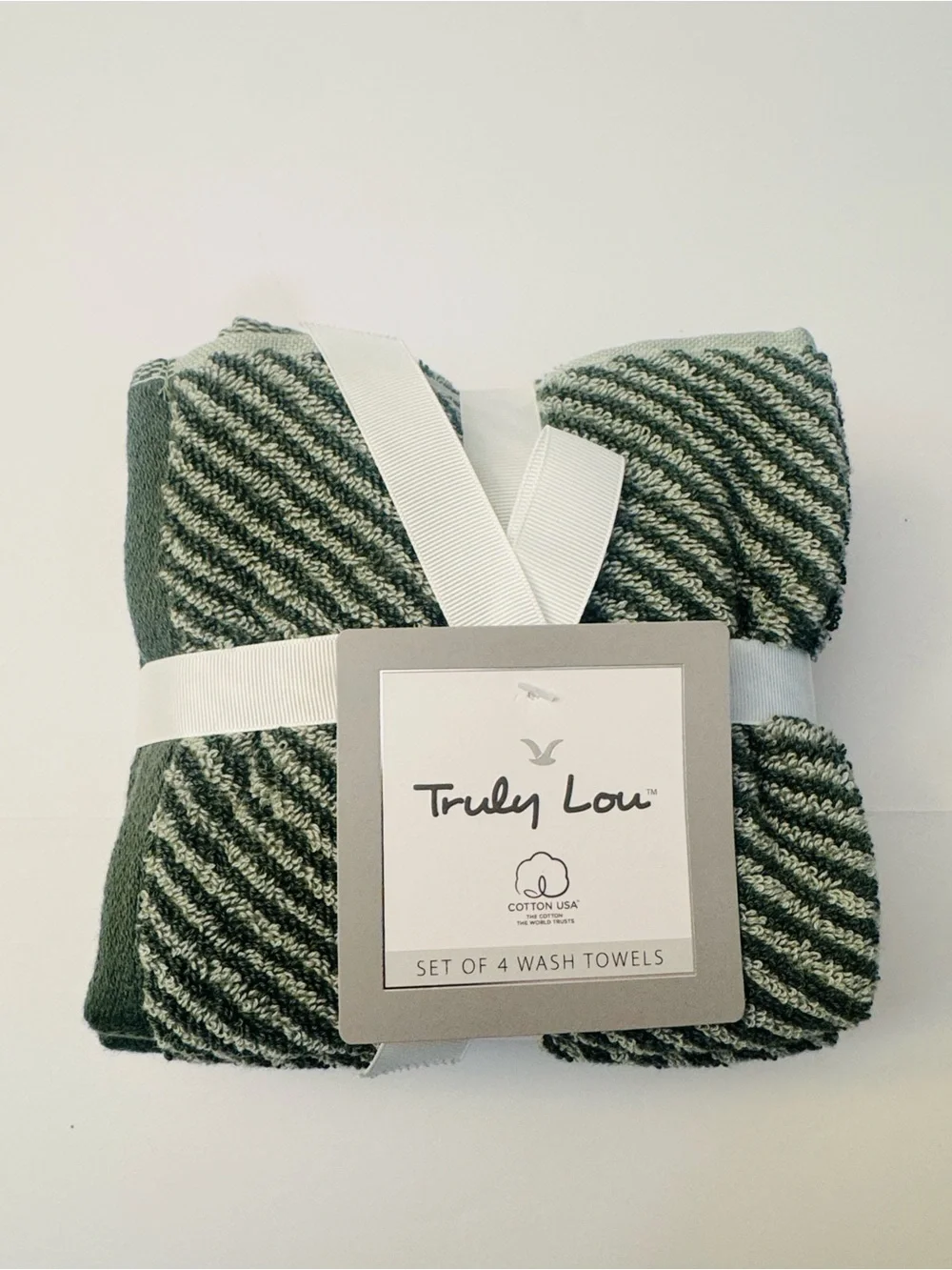 8pc TRULY LOU 100% Cotton Diagonal Stripes Bath Towel Set - Tonal Green